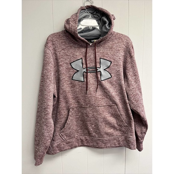 Under Armour Hoddie‎ Loose Mens Large Red Long Sleeves Pullover Logo Medium - Picture 1 of 9